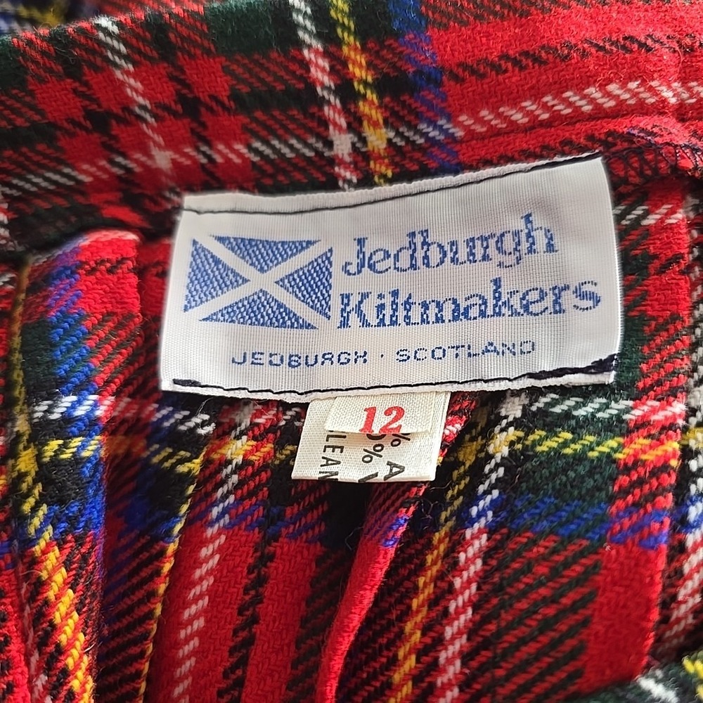 Jedburgh Kiltmakers Scotland Kilt Wrap Skirt Women's‎ 12 Red Plaid Wool blend - Picture 5 of 7